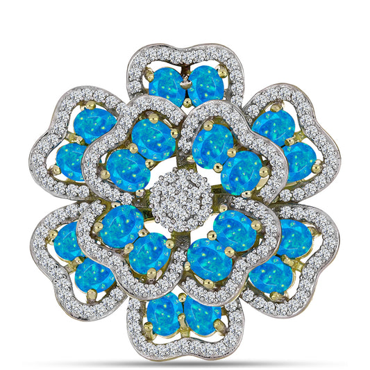 Inel din Argint 925 Placat cu Aur ( 7.63 grame ) cu Opal Albastru Etiopian Paraiba și Topaz Alb 3.24 Carate