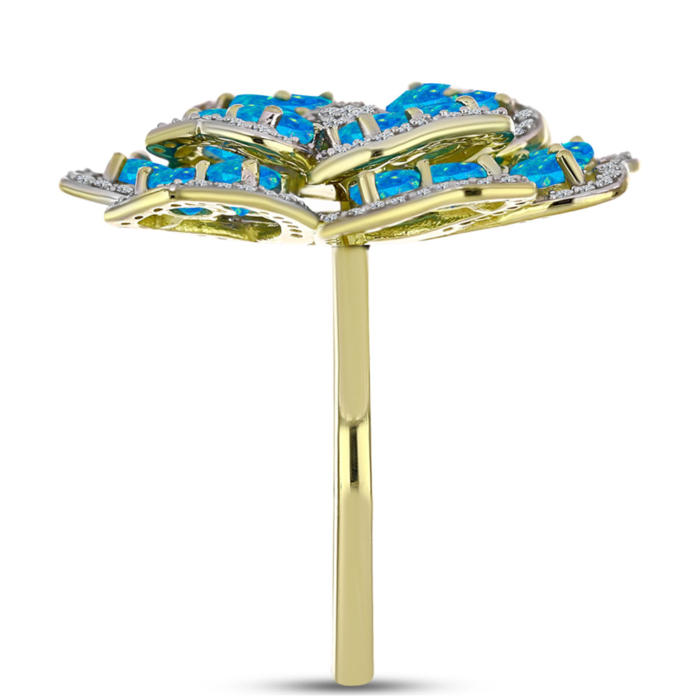 Inel din Argint 925 Placat cu Aur ( 7.63 grame ) cu Opal Albastru Etiopian Paraiba și Topaz Alb 3.24 Carate 3 