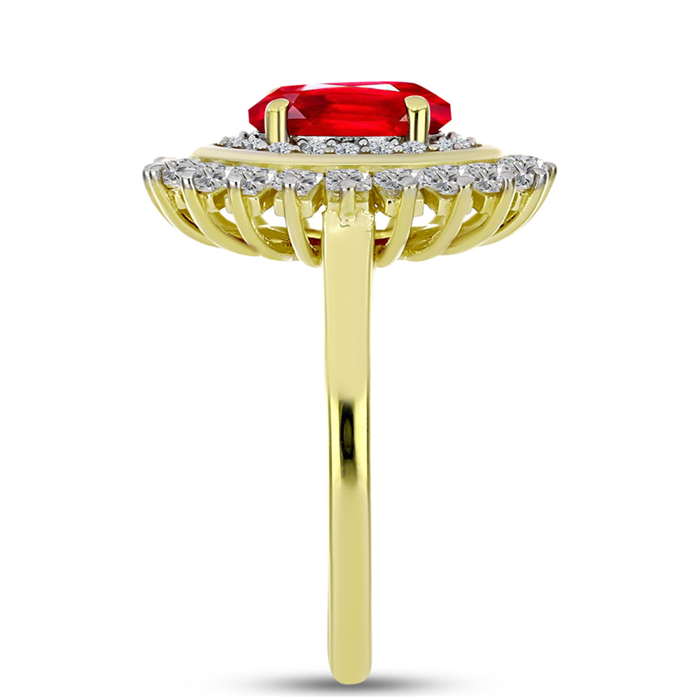 Inel din Argint 925 Placat cu Aur ( 4.44 grame ) cu Agat Roșu și Topaz Alb 2.7 Carate 4 