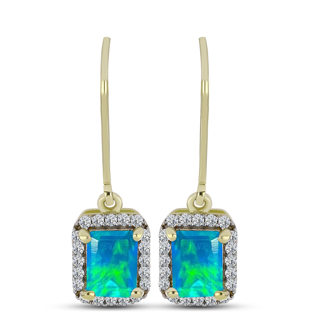 Cercei din Argint 925 Placat cu Aur ( 2.4 grame ) cu Opal Albastru Etiopian Paraiba și Topaz Alb 1.52 Carate 1 