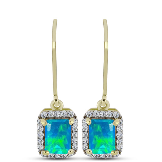 Cercei din Argint 925 Placat cu Aur ( 2.4 grame ) cu Opal Albastru Etiopian Paraiba și Topaz Alb 1.52 Carate