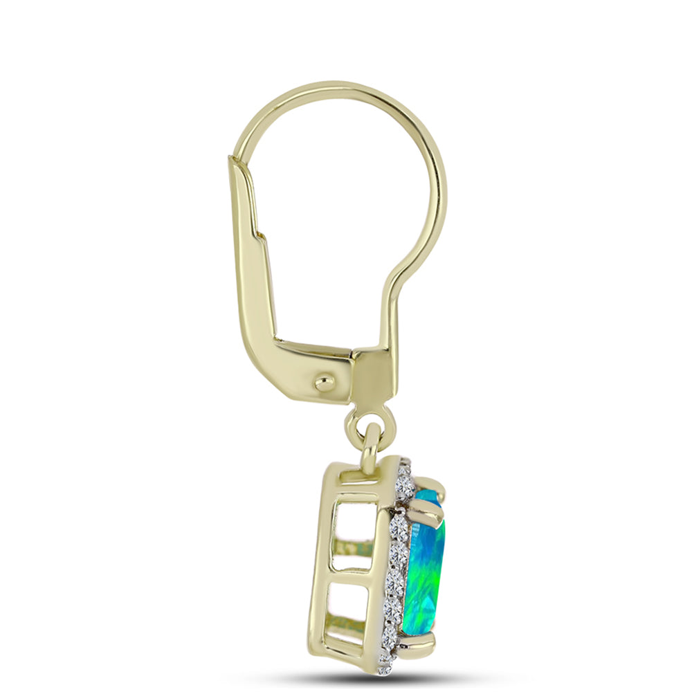 Cercei din Argint 925 Placat cu Aur ( 2.4 grame ) cu Opal Albastru Etiopian Paraiba și Topaz Alb 1.52 Carate 2 