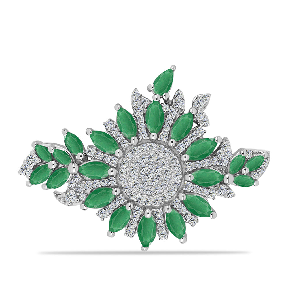 Broşă din Argint 925 ( 8.06 grame ) cu Smarald Brazilian și Topaz Alb 5.18 Carate