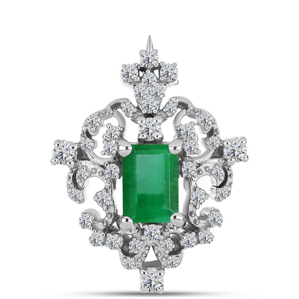 Broşă din Argint 925 ( 2.99 grame ) cu Smarald Brazilian și Topaz Alb 1.53 Carate 1 