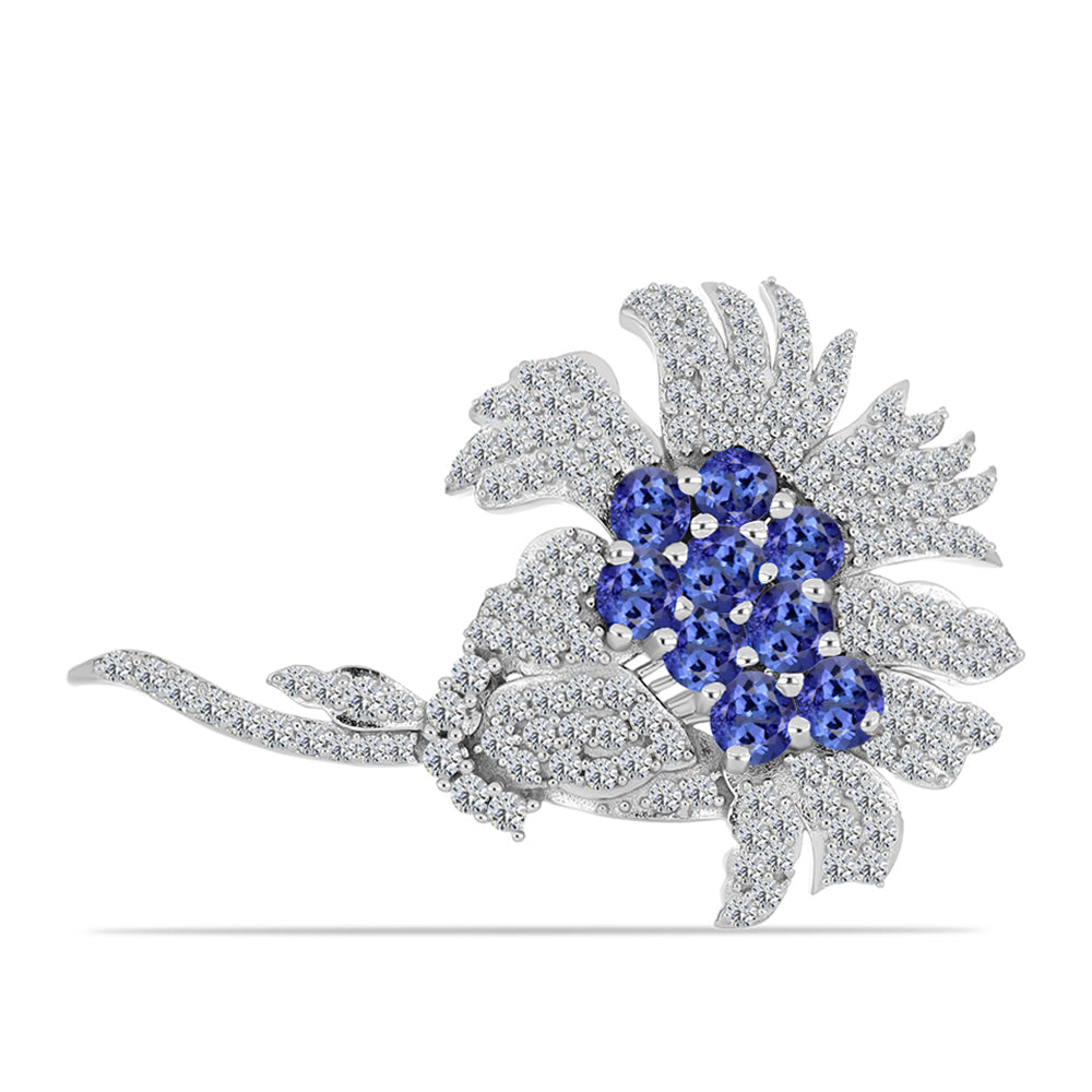 Broşă din Argint 925 ( 6.25 grame ) cu Tanzanit și Topaz Alb 2.33 Carate 1 