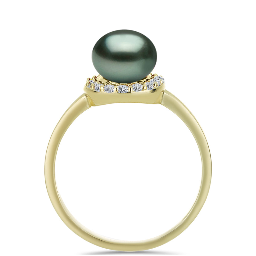 Inel din Argint 925 Placat cu Aur ( 2.57 grame ) cu Perlă De apă Dulce cu Efect "Verde Tahitian" și Topaz Alb 2.46 Carate 2 