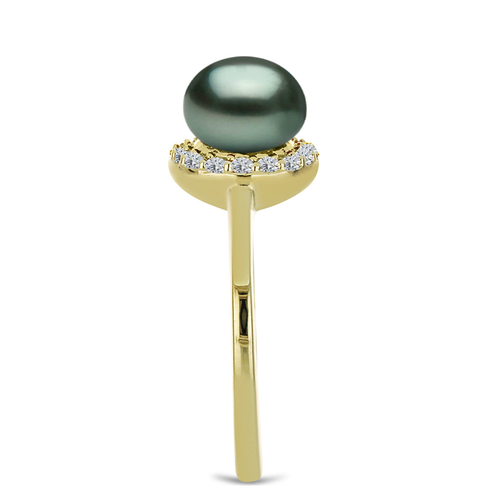 Inel din Argint 925 Placat cu Aur ( 2.57 grame ) cu Perlă De apă Dulce cu Efect "Verde Tahitian" și Topaz Alb 2.46 Carate 4 