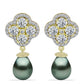 Cercei din Argint 925 Placat cu Aur ( 4.44 grame ) cu Perlă De apă Dulce cu Efect "Verde Tahitian" și Topaz Alb 13.1 Carate