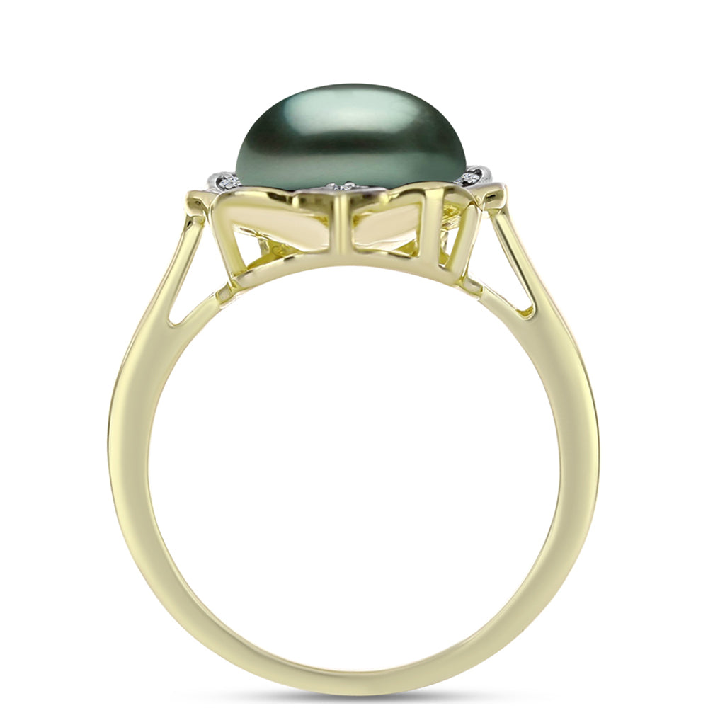 Inel din Argint 925 Placat cu Aur ( 4 grame ) cu Perlă De apă Dulce cu Efect "Verde Tahitian" și Topaz Alb 3.92 Carate 2 