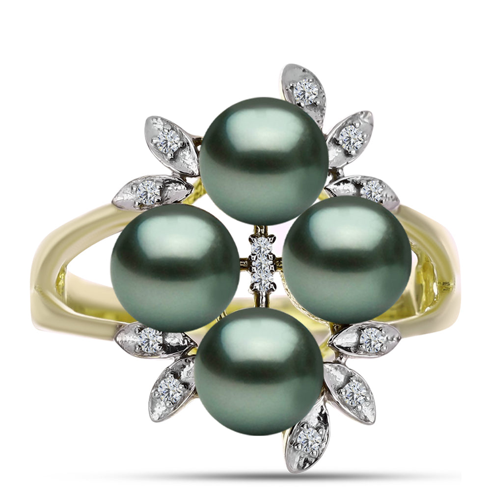 Inel din Argint 925 Placat cu Aur ( 4.96 grame ) cu Perlă De apă Dulce cu Efect "Verde Tahitian" și Topaz Alb 5.04 Carate 1 