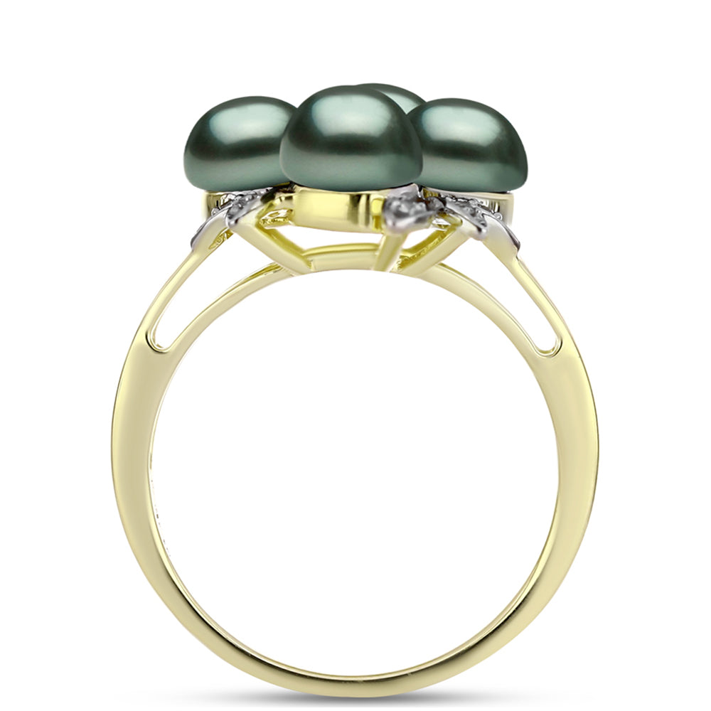 Inel din Argint 925 Placat cu Aur ( 4.96 grame ) cu Perlă De apă Dulce cu Efect "Verde Tahitian" și Topaz Alb 5.04 Carate 2 