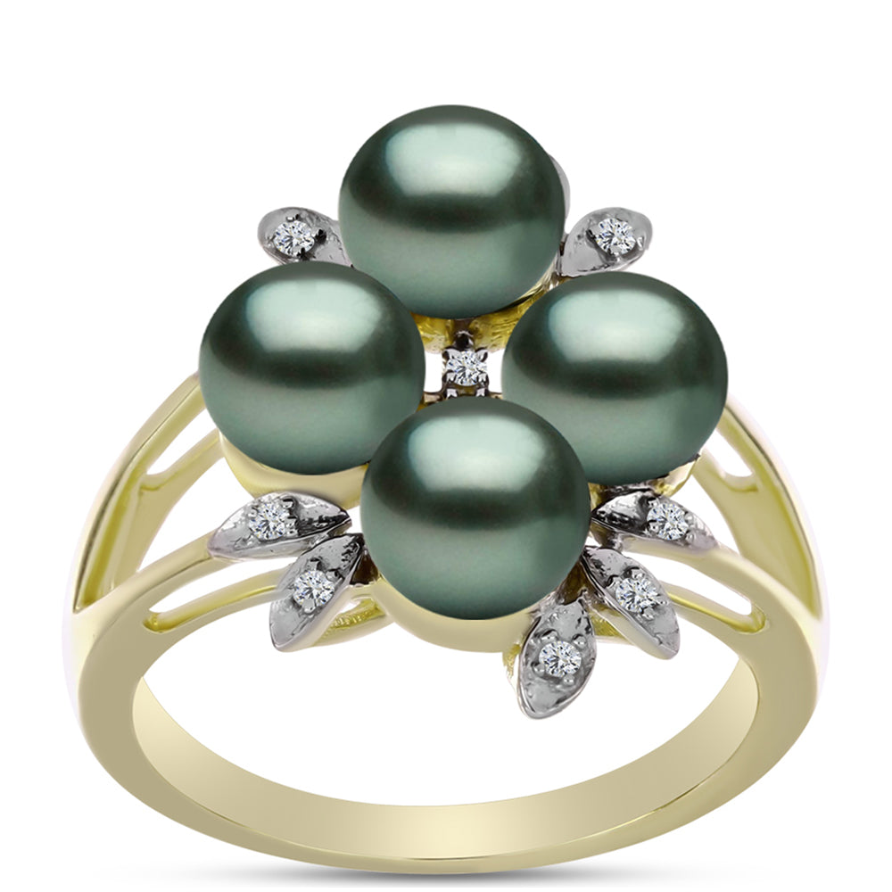 Inel din Argint 925 Placat cu Aur ( 4.96 grame ) cu Perlă De apă Dulce cu Efect "Verde Tahitian" și Topaz Alb 5.04 Carate 3 