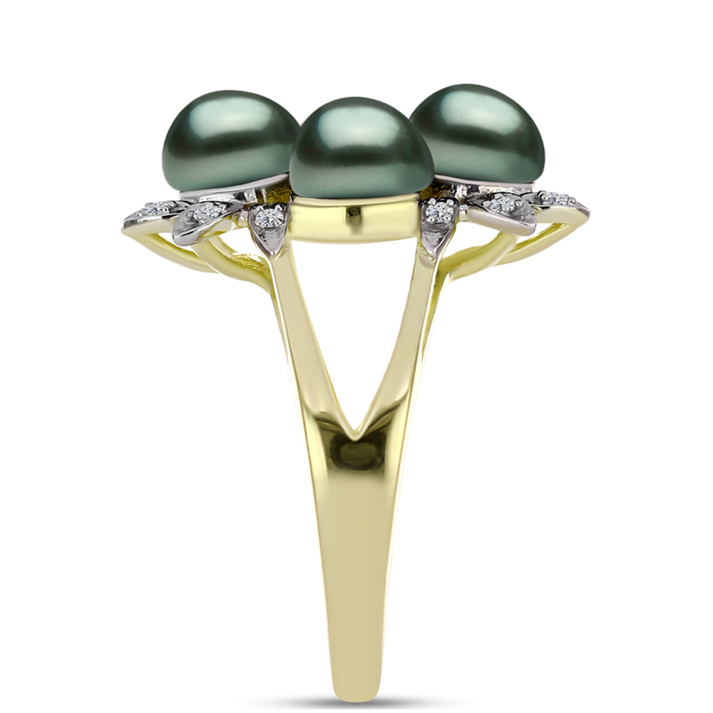 Inel din Argint 925 Placat cu Aur ( 4.96 grame ) cu Perlă De apă Dulce cu Efect "Verde Tahitian" și Topaz Alb 5.04 Carate 4 