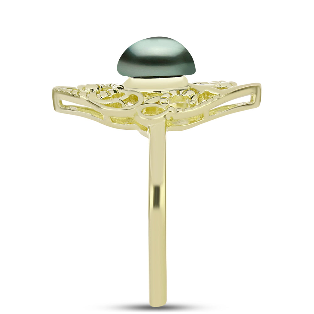 Inel din Argint 925 Placat cu Aur ( 4.05 grame ) cu Perlă De apă Dulce cu Efect "Verde Tahitian" 2.13 Carate 4 