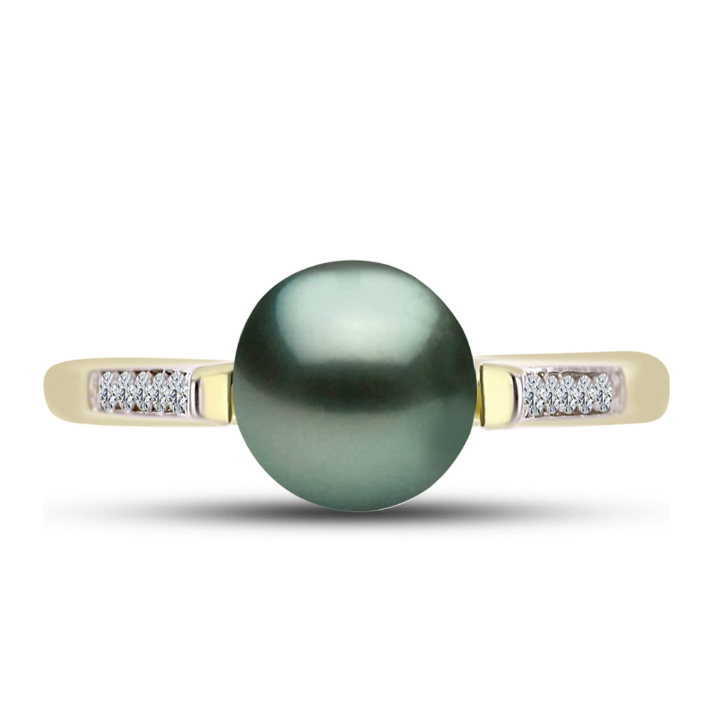 Inel din Argint 925 Placat cu Aur ( 2.7 grame ) cu Perlă De apă Dulce cu Efect "Verde Tahitian" și Topaz Alb 2.25 Carate 1 