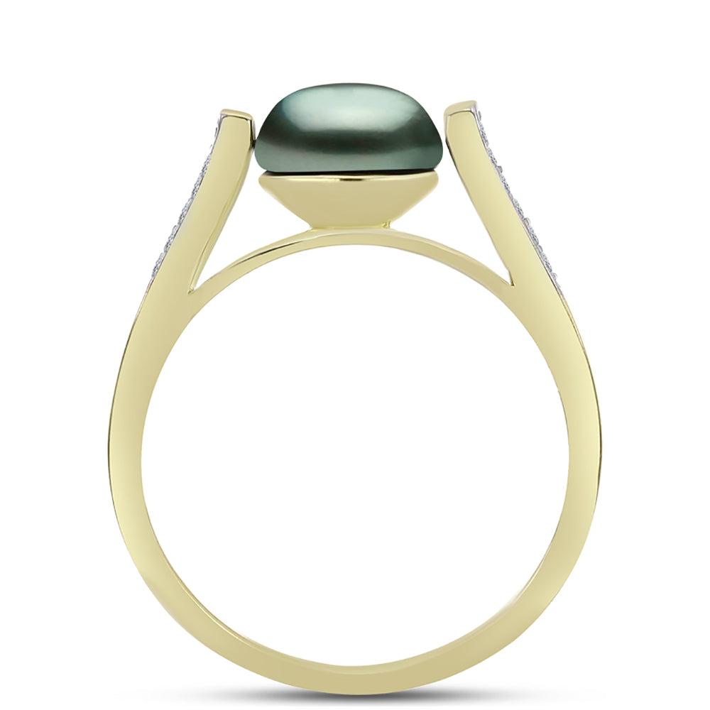 Inel din Argint 925 Placat cu Aur ( 2.7 grame ) cu Perlă De apă Dulce cu Efect "Verde Tahitian" și Topaz Alb 2.25 Carate 2 