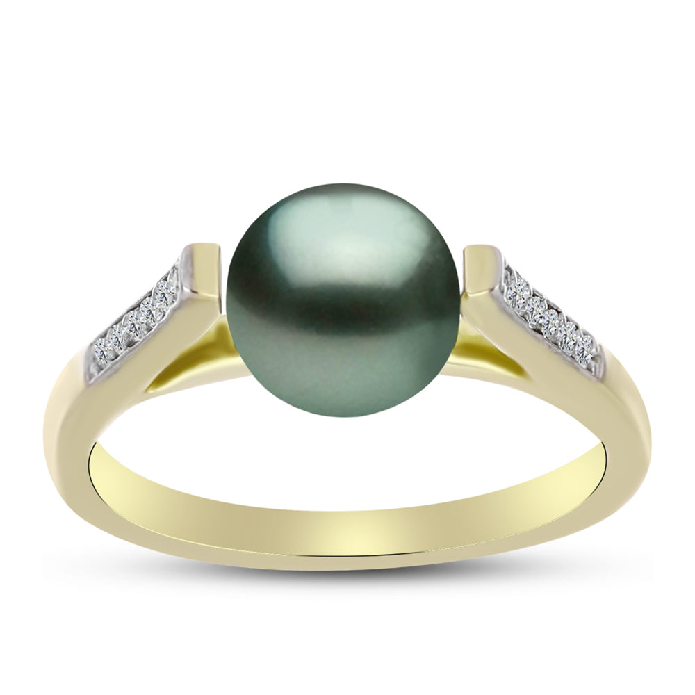 Inel din Argint 925 Placat cu Aur ( 2.7 grame ) cu Perlă De apă Dulce cu Efect "Verde Tahitian" și Topaz Alb 2.25 Carate
