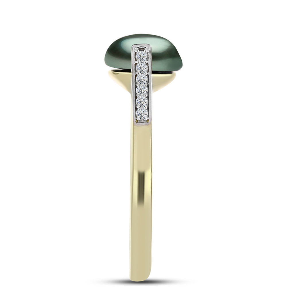 Inel din Argint 925 Placat cu Aur ( 2.7 grame ) cu Perlă De apă Dulce cu Efect "Verde Tahitian" și Topaz Alb 2.25 Carate 4 