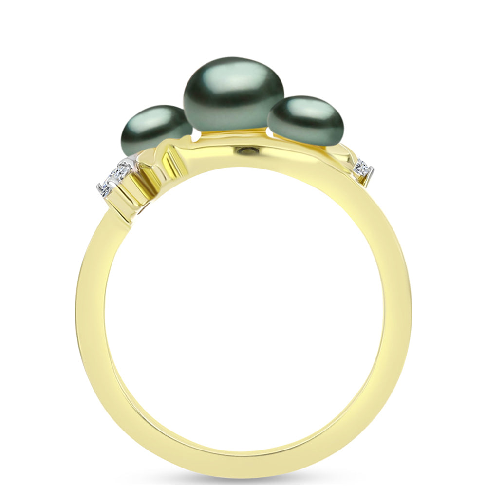 Inel din Argint 925 Placat cu Aur ( 3.42 grame ) cu Perlă De apă Dulce cu Efect "Verde Tahitian" și Topaz Alb 2.03 Carate 2 