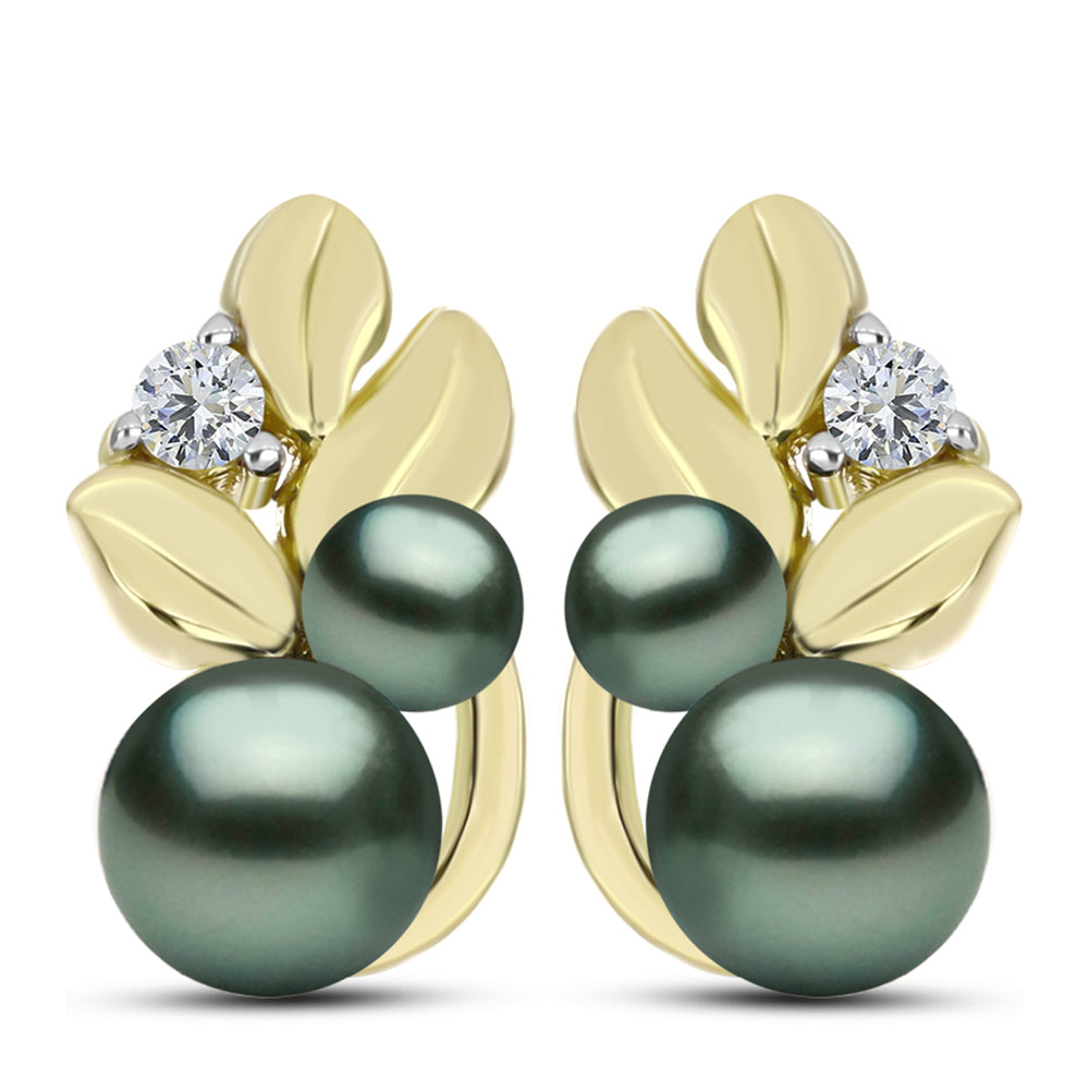 Cercei din Argint 925 Placat cu Aur ( 4.32 grame ) cu Perlă De apă Dulce cu Efect "Verde Tahitian" și Topaz Alb 3.33 Carate 1 