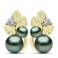 Cercei din Argint 925 Placat cu Aur ( 4.32 grame ) cu Perlă De apă Dulce cu Efect "Verde Tahitian" și Topaz Alb 3.33 Carate