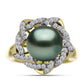 Inel din Argint 925 Placat cu Aur ( 4.54 grame ) cu Perlă De apă Dulce cu Efect "Verde Tahitian" și Topaz Alb 4.21 Carate