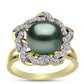 Inel din Argint 925 Placat cu Aur ( 4.54 grame ) cu Perlă De apă Dulce cu Efect "Verde Tahitian" și Topaz Alb 4.21 Carate