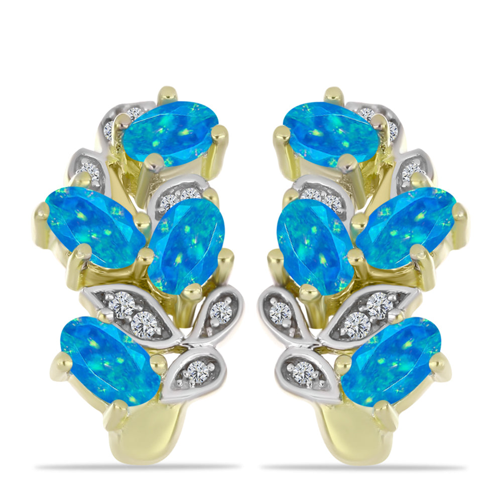 Cercei din Argint 925 Placat cu Aur ( 4.52 grame ) cu Opal Albastru Etiopian Paraiba și Topaz Alb 1.35 Carate 1 