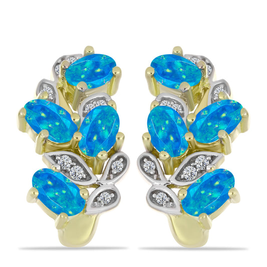 Cercei din Argint 925 Placat cu Aur ( 4.52 grame ) cu Opal Albastru Etiopian Paraiba și Topaz Alb 1.35 Carate
