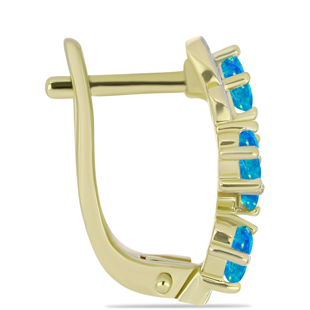 Cercei din Argint 925 Placat cu Aur ( 4.52 grame ) cu Opal Albastru Etiopian Paraiba și Topaz Alb 1.35 Carate 2 