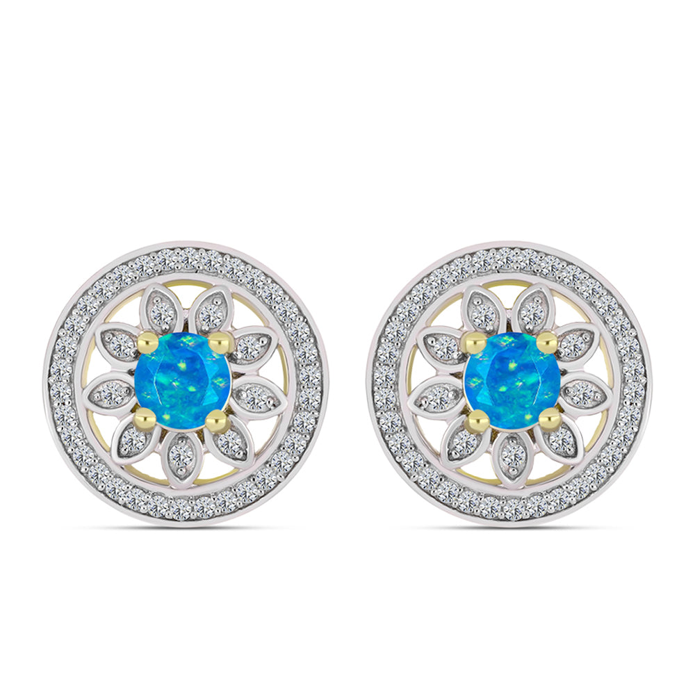 Cercei din Argint 925 Placat cu Aur ( 5.56 grame ) cu Opal Albastru Etiopian Paraiba și Topaz Alb 1.2 Carate 1 