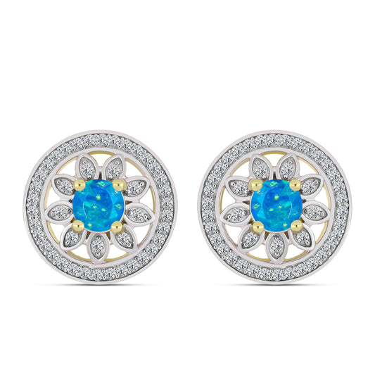 Cercei din Argint 925 Placat cu Aur ( 5.56 grame ) cu Opal Albastru Etiopian Paraiba și Topaz Alb 1.2 Carate