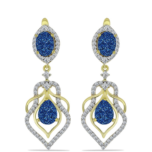 Cercei din Argint 925 Placat cu Aur ( 6.02 grame ) cu Albastru Drusy și Topaz Alb 6.41 Carate