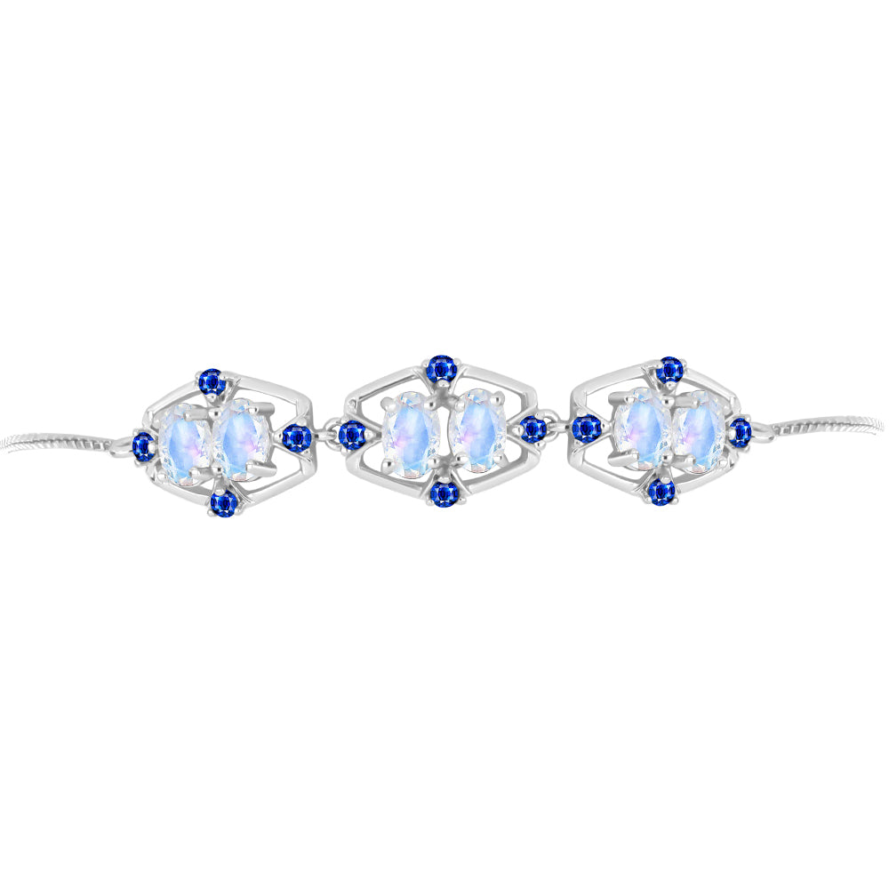Brățară din Argint 925 ( 4.82 grame ) cu Safir Albastru Australian și Piatra Lunii Curcubeu 3.37 Carate 2 