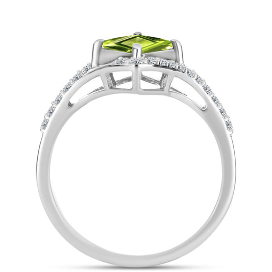 Inel din Argint 925 ( 3.02 grame ) cu Peridot Changbai și Topaz Alb 1.48 Carate