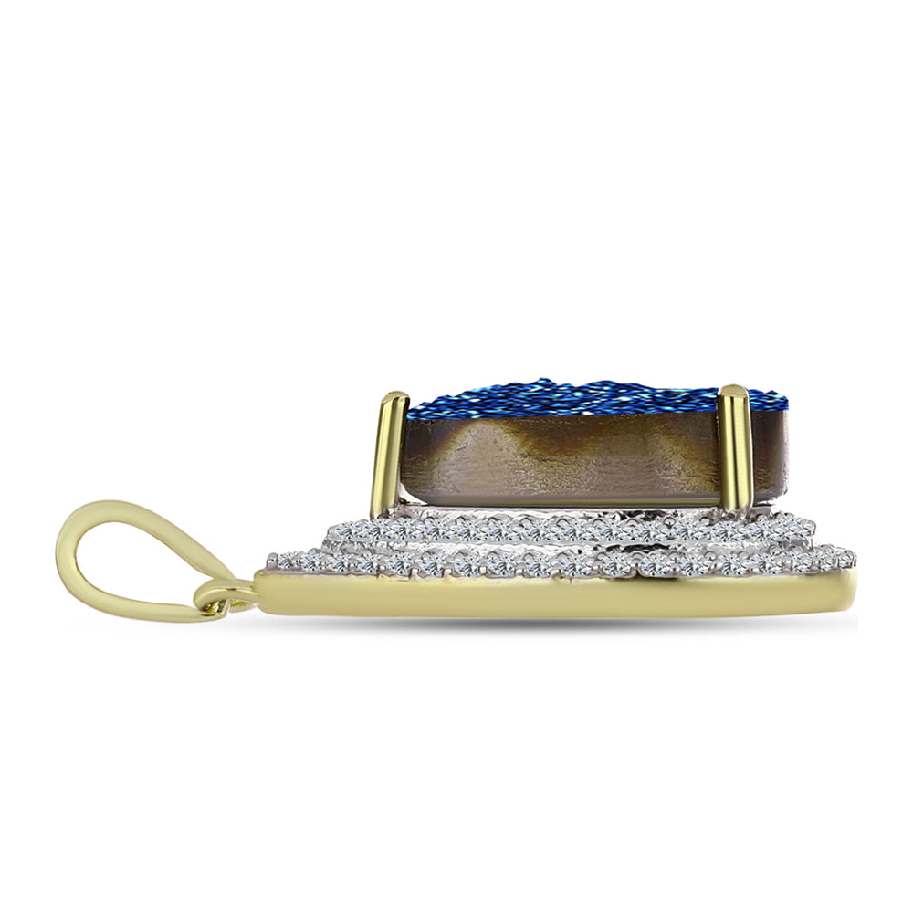Pandantiv din Argint 925 Placat cu Aur ( 2.18 grame ) cu Albastru Drusy și Topaz Alb 4.73 Carate 2 