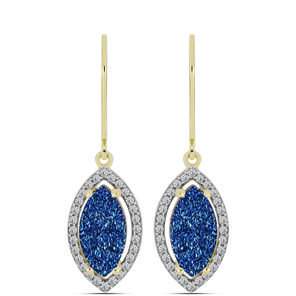 Cercei din Argint 925 Placat cu Aur ( 3.16 grame ) cu Albastru Drusy și Topaz Alb 4.24 Carate 1 