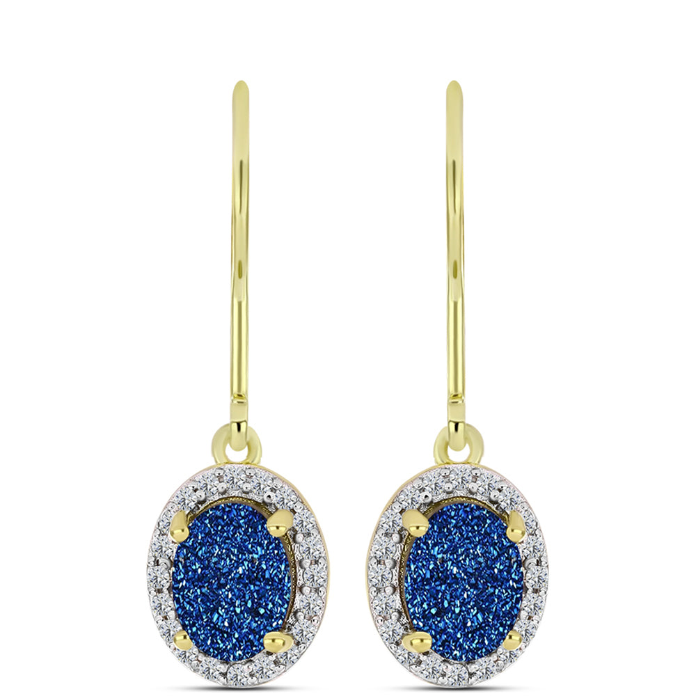 Cercei din Argint 925 Placat cu Aur ( 2.7 grame ) cu Albastru Drusy și Topaz Alb 2.96 Carate 1 