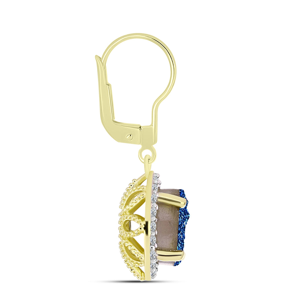 Cercei din Argint 925 Placat cu Aur ( 2.7 grame ) cu Albastru Drusy și Topaz Alb 2.96 Carate 2 