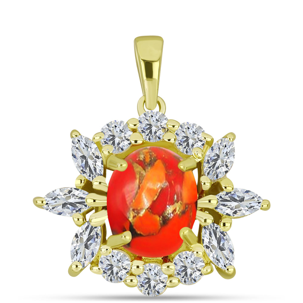 Pandantiv din Argint 925 Placat cu Aur ( 2.28 grame ) cu Turcoaz Mohave și Topaz Alb 3.84 Carate