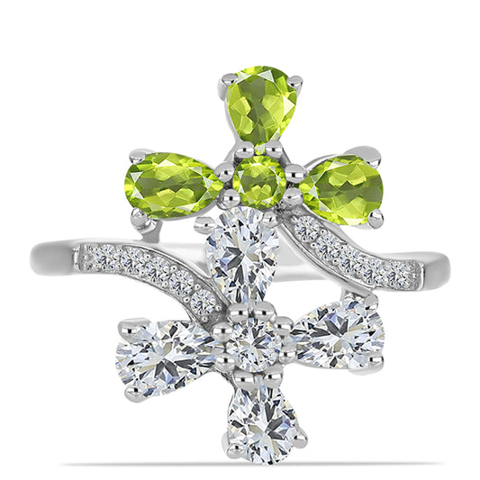 Inel din Argint 925 ( 4.3 grame ) cu Peridot Changbai și Topaz Alb 3.4 Carate