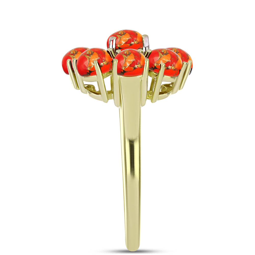 Inel din Argint 925 Placat cu Aur ( 3.94 grame ) cu Turcoaz Mohave și Topaz Alb 2.77 Carate