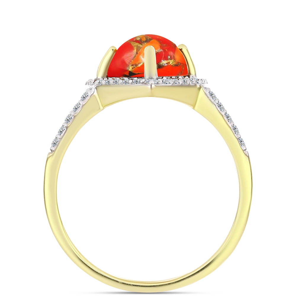 Inel din Argint 925 Placat cu Aur ( 2.32 grame ) cu Turcoaz Mohave și Topaz Alb 1.76 Carate