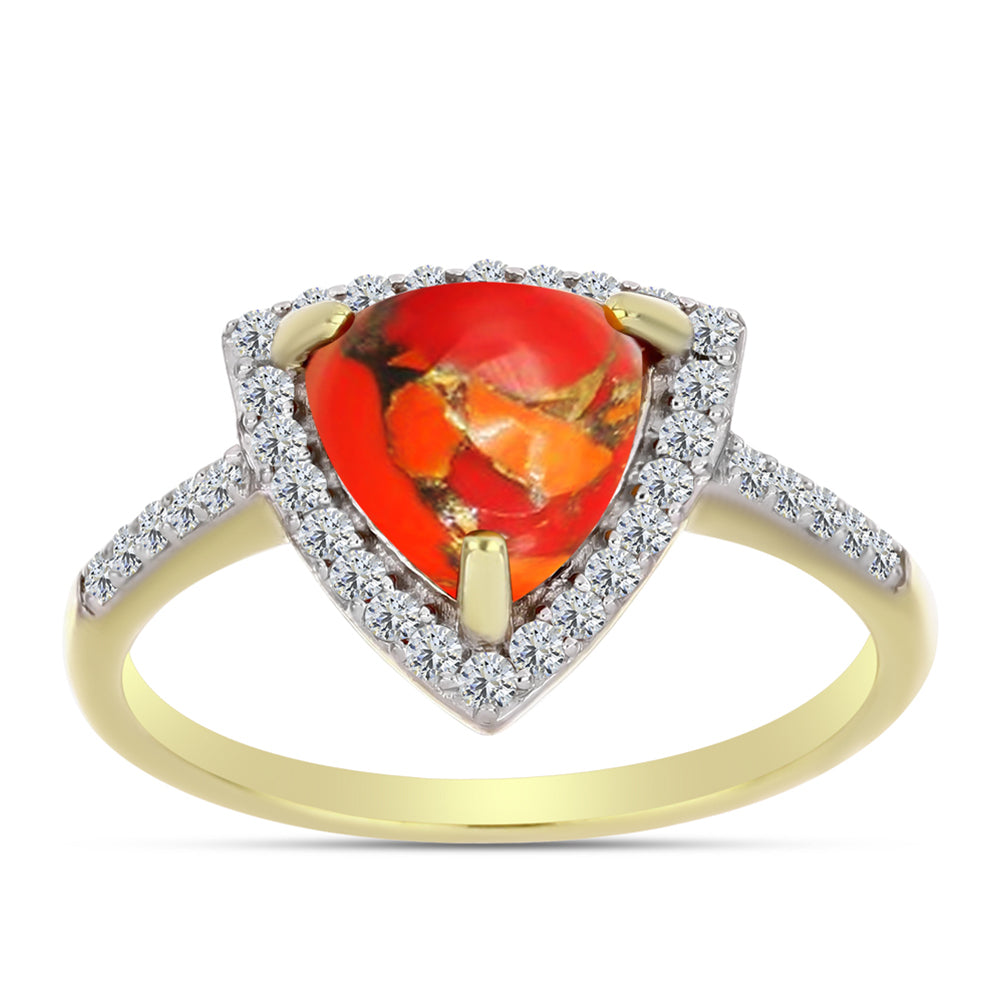Inel din Argint 925 Placat cu Aur ( 2.32 grame ) cu Turcoaz Mohave și Topaz Alb 1.76 Carate 3 