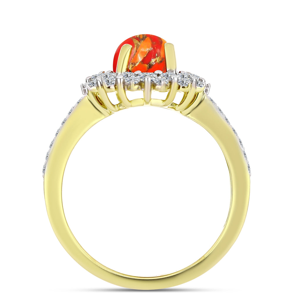 Inel din Argint 925 Placat cu Aur ( 4.01 grame ) cu Turcoaz Mohave și Topaz Alb 2.49 Carate 2 