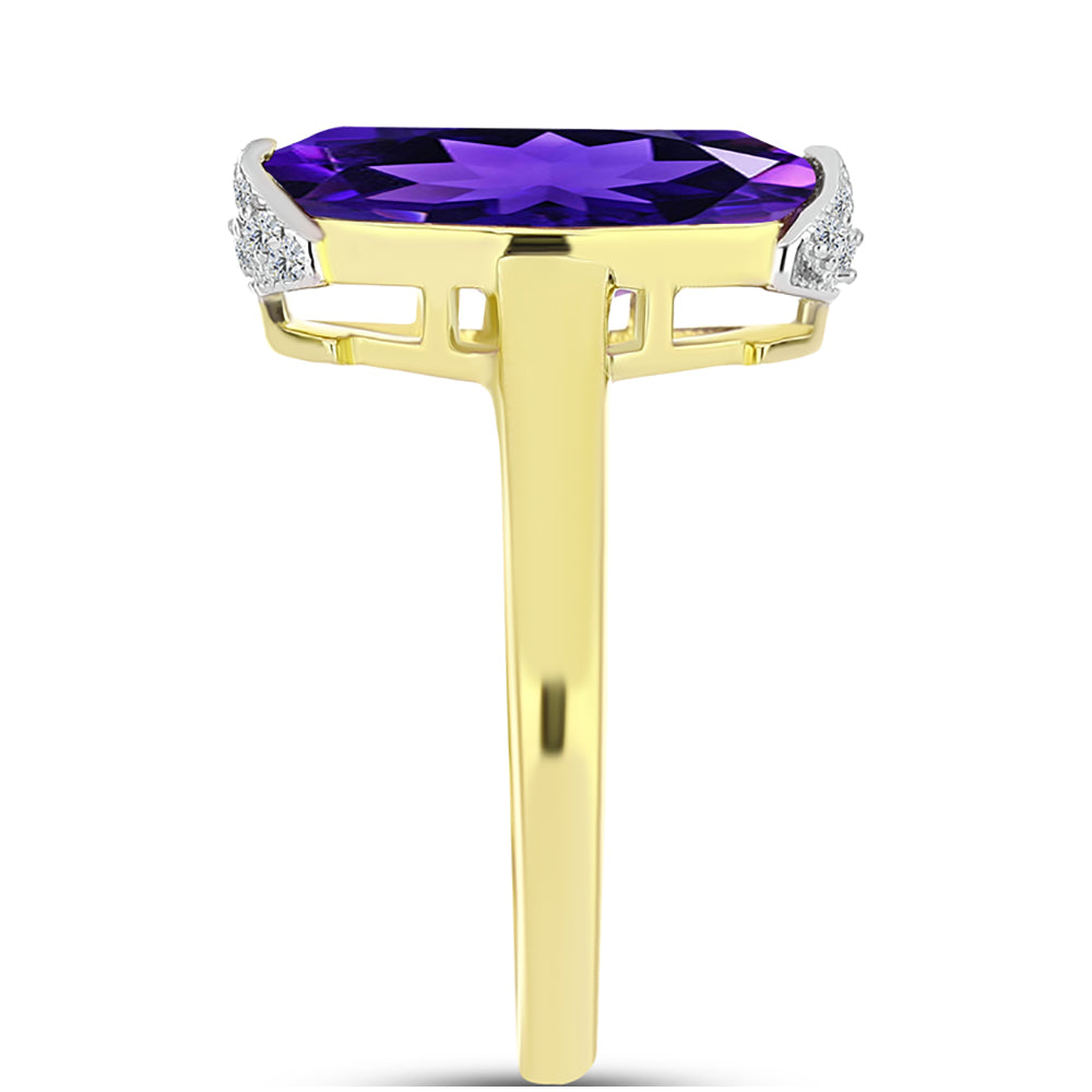 Inel din Argint 925 Placat cu Aur ( 3.38 grame ) cu Ametist Marocan și Topaz Alb 3.38 Carate