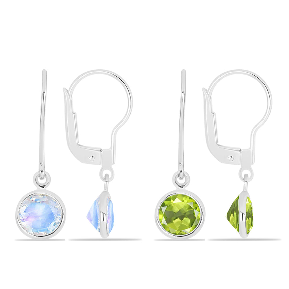 Set din Argint 925 ( 2.05 grame ) cu Peridot Changbai și Piatra Lunii Curcubeu 3.38 Carate ( Cercei )