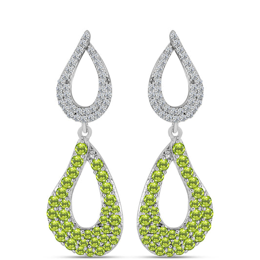Cercei din Argint 925 ( 6.27 grame ) cu Peridot Changbai și Topaz Alb 2.34 Carate