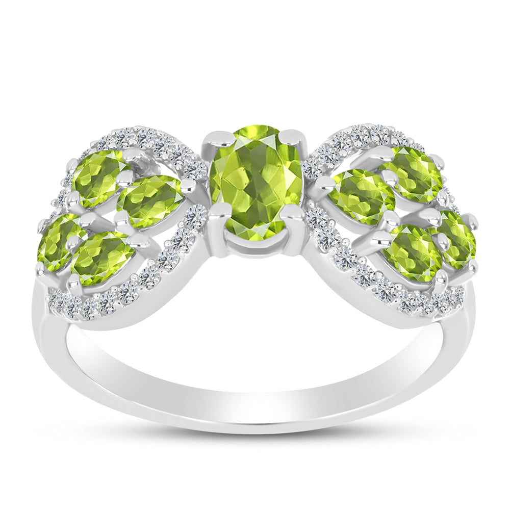 Inel din Argint 925 ( 3.5 grame ) cu Peridot Changbai și Topaz Alb 2.61 Carate