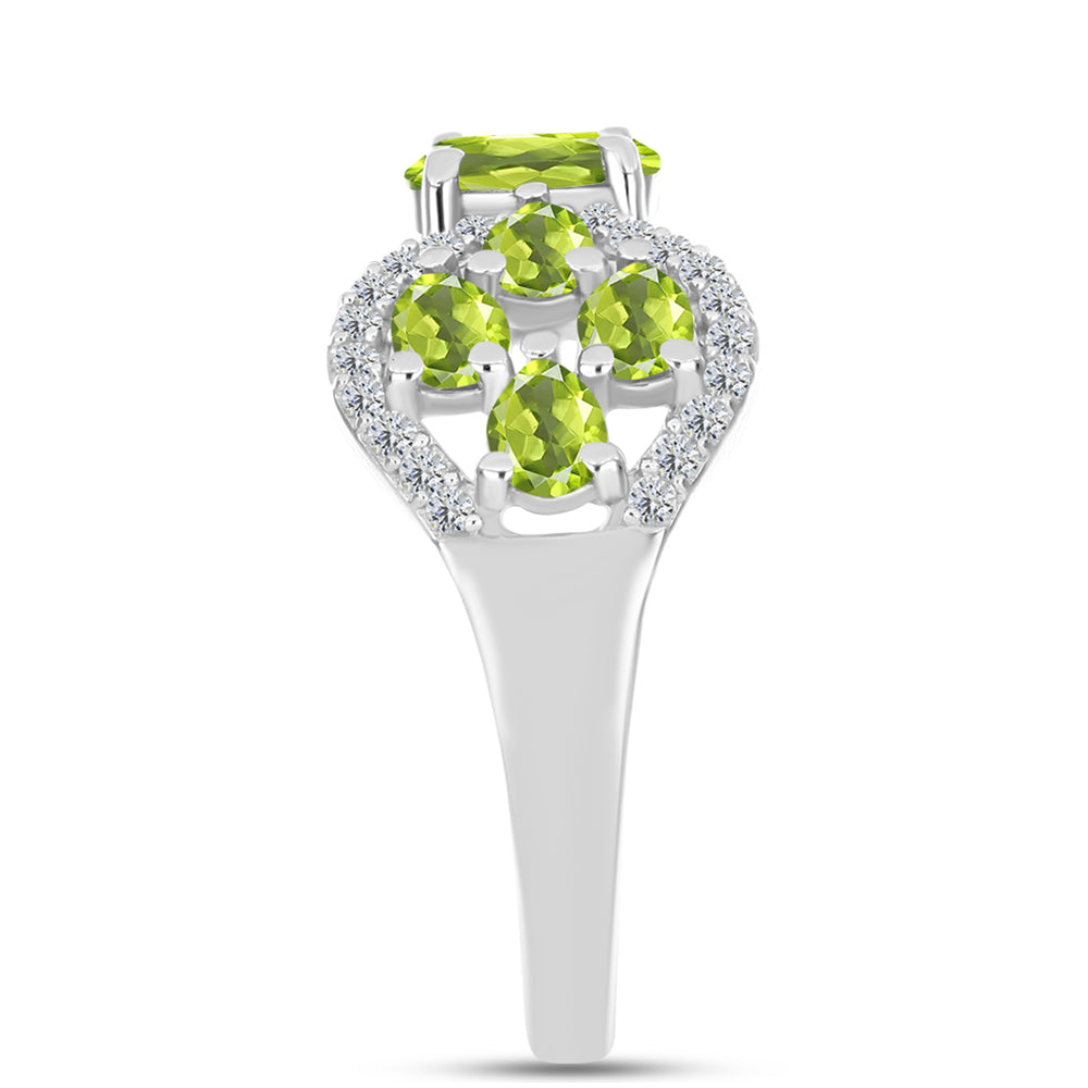 Inel din Argint 925 ( 3.5 grame ) cu Peridot Changbai și Topaz Alb 2.61 Carate